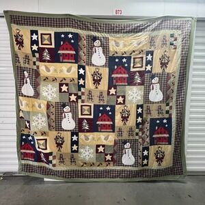VTG Quilt Christmas Snowman‎ Gingerbread House Full 81x88" Blanket L Patchwork